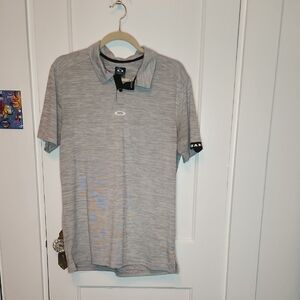 Mens Oakley Gray Polo Shirt Soft Knit Casual Golf Shirt